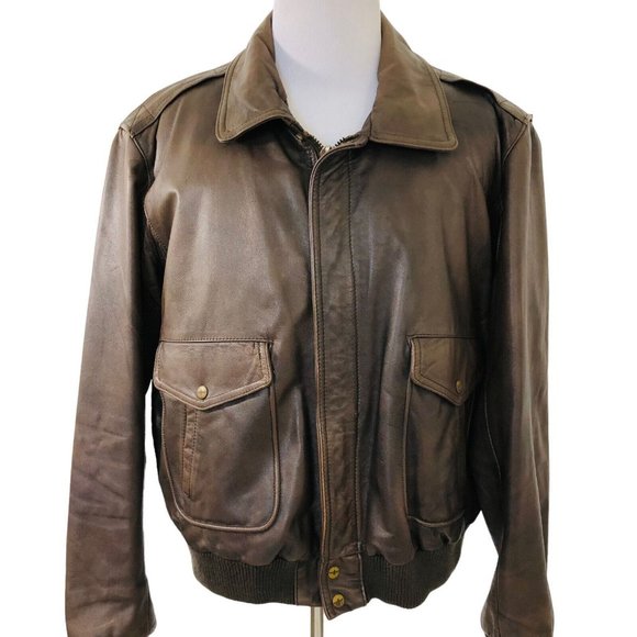Wilsons Leather Adventure Bound Bomber Jacket Brown Fur Lined Indiana Jones 48B